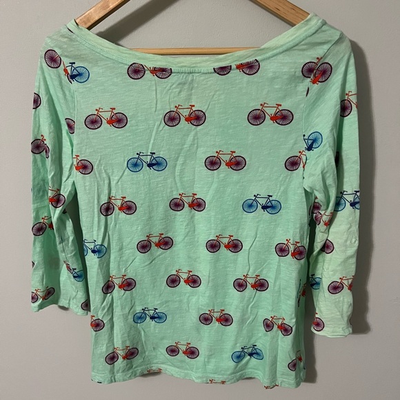 Vintage Anthropologie Postmark Mint Green Bicycle Print Banter Tee Size Medium - Picture 8 of 8